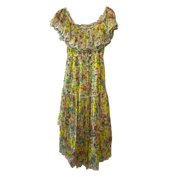 LoveShackFancy Yellow Floral Weller High Low Maxi Dress Size Small - Picture 3 of 9